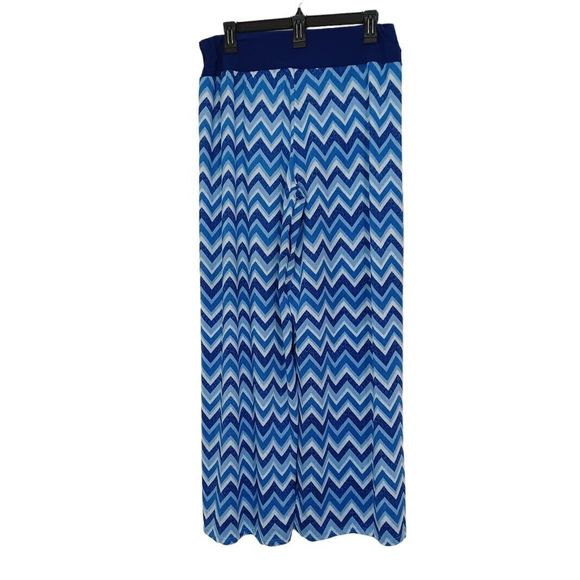 Ashley Blue Petite XL Pull-on Wide Leg Elastic Waist Pants Blue Chevron Print - Picture 2 of 6